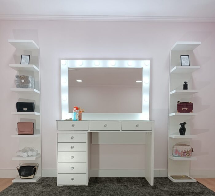 Chest of drawers with a framed mirror